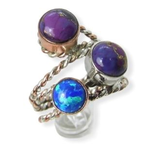 Sterling Silver Charoite & Opal Cabochon Ring size 6 NEW